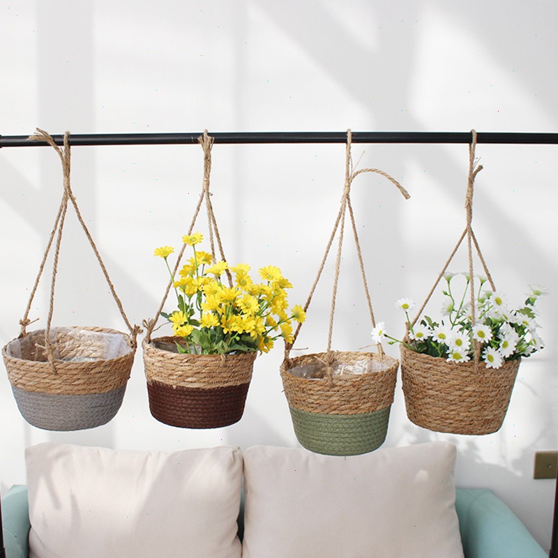 Spider Plant Hanging - Hangmand van stro Bloempot Henneptouw Geweven